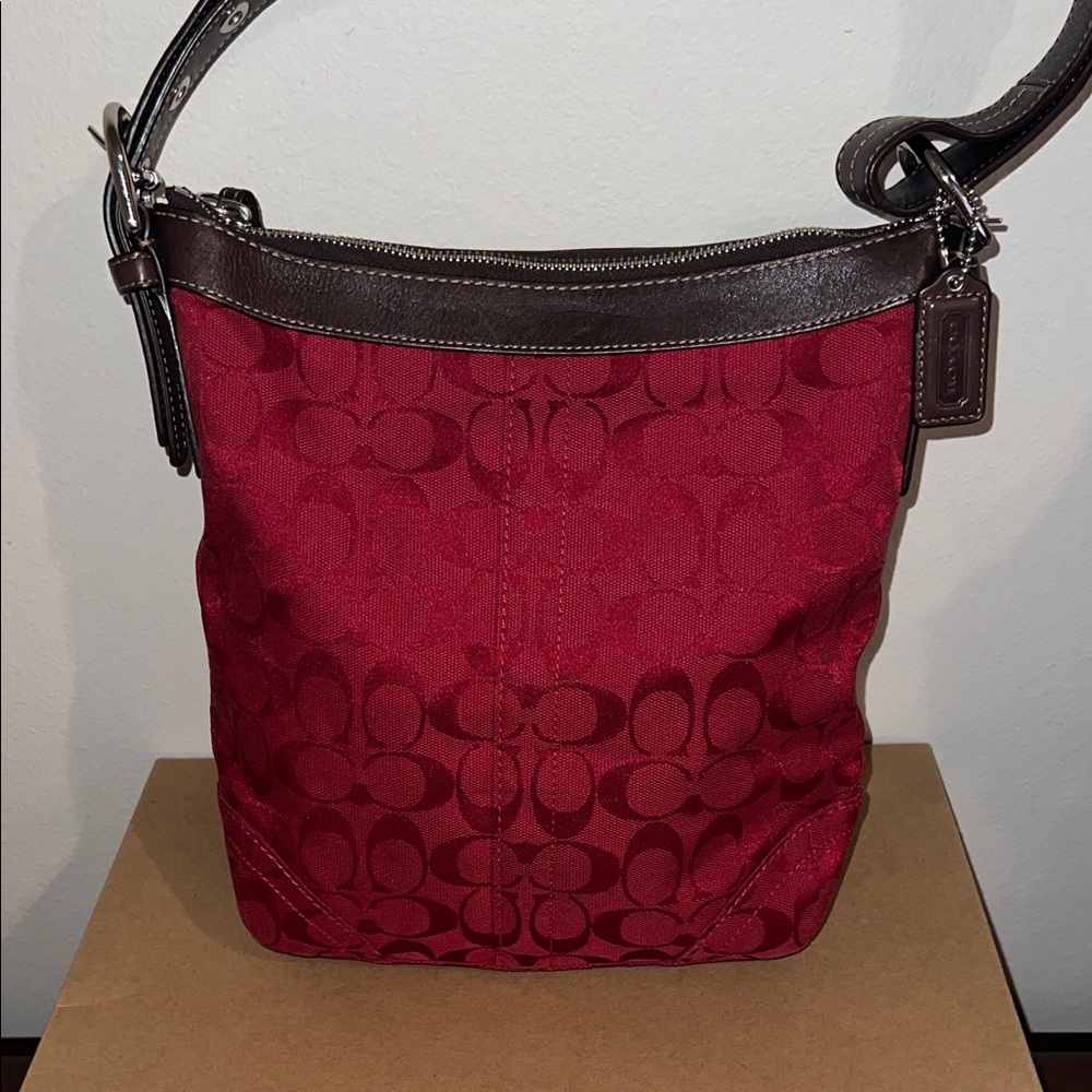 Coach Red and Brown Signature Shoulder Bag